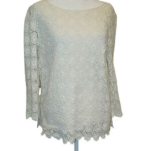 Talbots Crochet Style Cream Top, 100% Cotton Top, Size 16